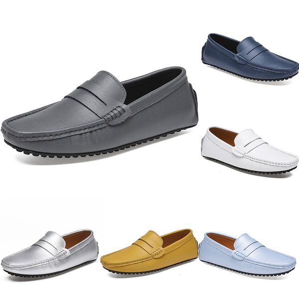 

leather peas men's casual driving shoes soft sole fashion black navy white blue silver yellow grey footwear all-match lazy cross-border