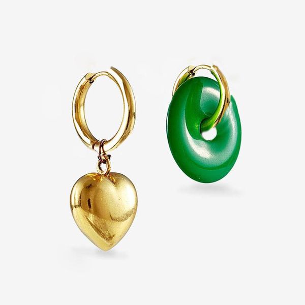 

timless pearly statement mismatched green round charms drop dangle heary stainless steel hoop earrings for women jewelry boho & chandelier, Silver