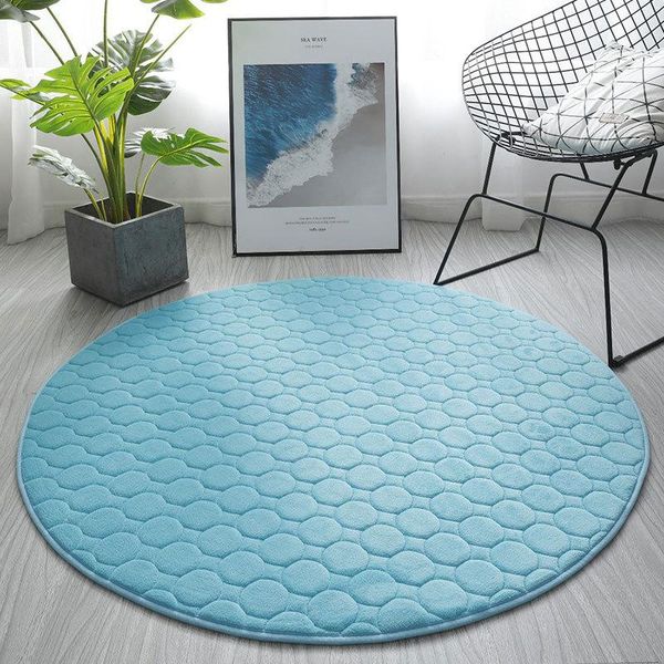 

modern simple and fresh pure color super soft round grid coral fleece home living room carpet balcony bedroom bedside mat carpets
