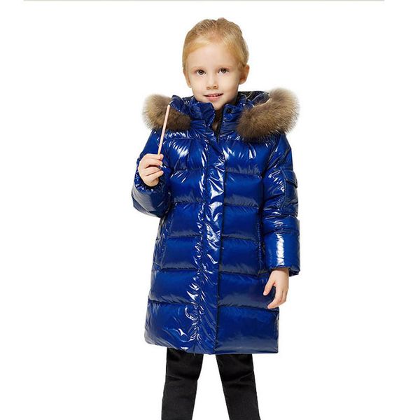 

girls down coat winter kids coats children outwear clothes jackets fur collar hooded long child jacket clothing warm fashion wear b8591, Blue;gray