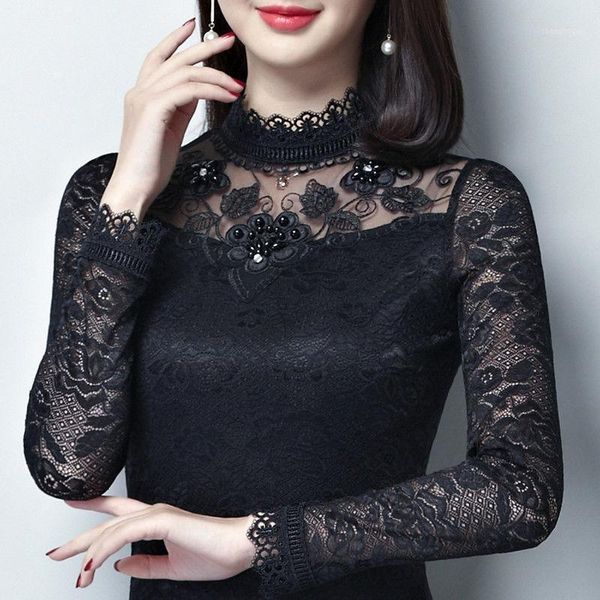 

women's blouses & shirts women blouse lace long-sleeved autumn winter large size ropa de mujer, White