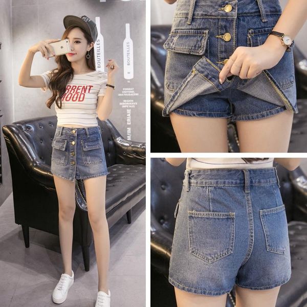 

women's jeans woman pants high waist denim short pantskirt spring/summer 2021 -piece shorts skirt pantalones vaqueros mujer, Blue