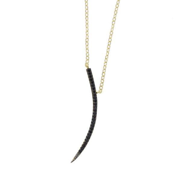 Zweifarbige schwarze Zirkonia-Goldkette, zarte gebogene Bar-Anhänger-Halskette, modischer Damen-Schmuck