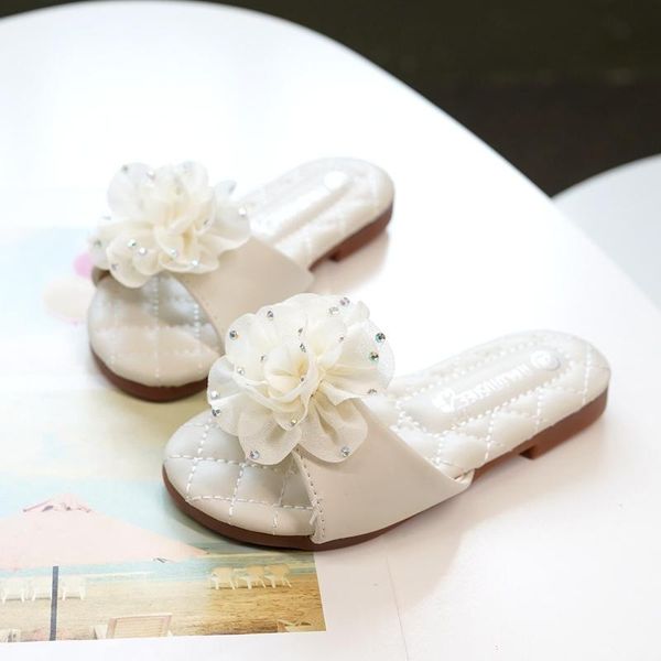

slipper princess summer slippers flowers kids flats rubber sole girls shoes non-slip 203-91, Black;grey