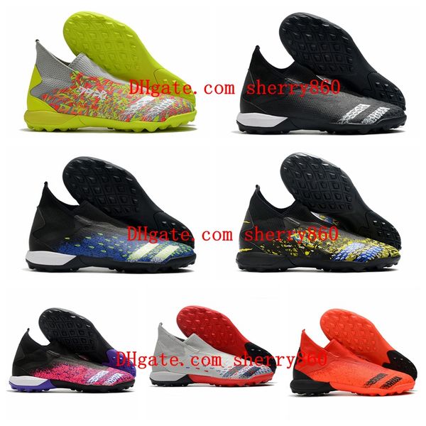 

predator freak3 laceless tf soccer shoes mens high ankle firm ground turf cleats outdoor football boots, White;red