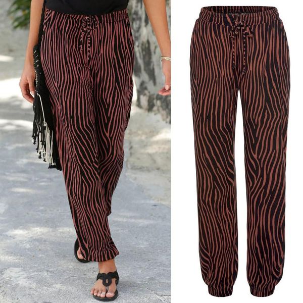 

women's pants & capris women high waist printing easy trousers long boho beach pockets quality plus size thin trousers@q, Black;white