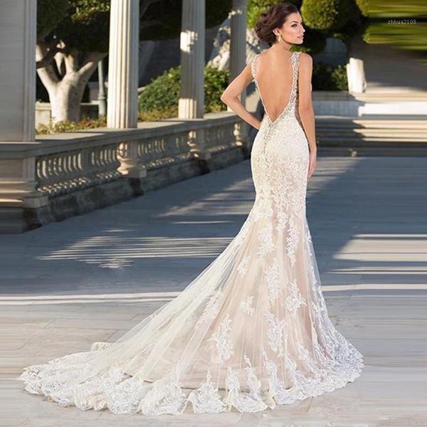 

other wedding dresses yiwumensa backless mermaid gowns lace appliques spaghetti straps crystals beads sweetheart bridal plus size1, White