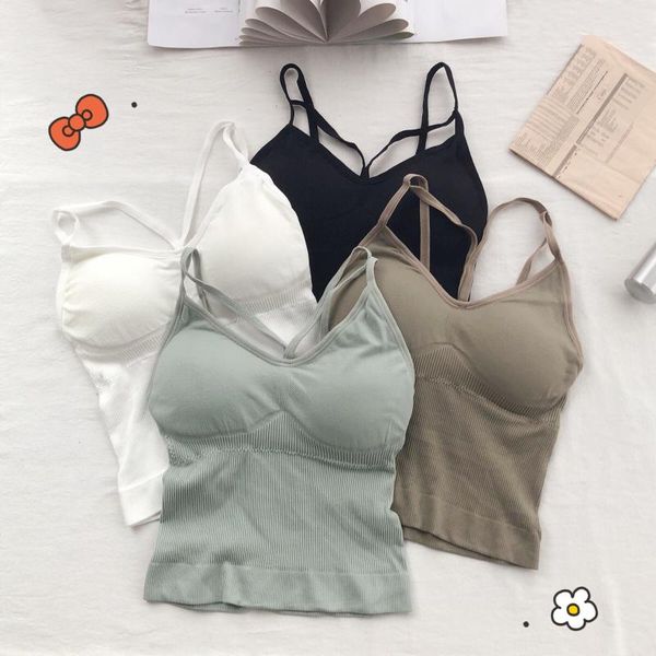 

women's tanks & camis women cotton underwear push up bra suspender tank fashion solid color lingerie female soft brassreie, White