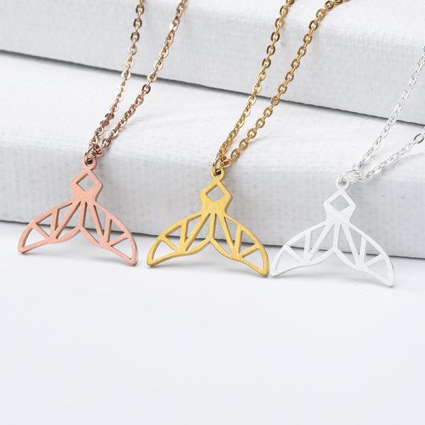 

dainty hollow whale tail fish pendant necklace stainless steel origami mermaid nautical charm animal jewelry necklaces, Silver