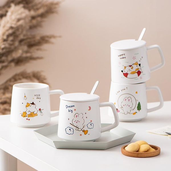 

mugs cartoon cute ceramic mug with lid household milk coffee cup office water practical creative gift