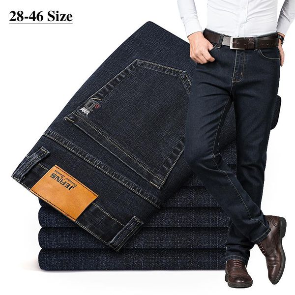 

men's jeans stretch men straight slim skinny leisure business plus size 42 44 46 classic edition type male denim pants, Blue