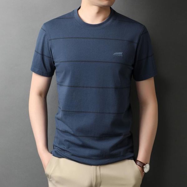 

men's t-shirts t shirt white gray dark blue short-sleeved loose 2021 thin casual o-neck men tees daily striped oversized, White;black