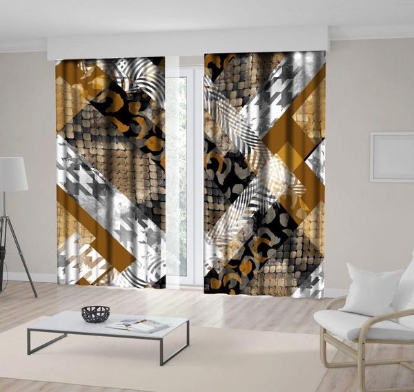 

curtain & drapes snakeskin leopard animal prints in geometric pattern patchwork style artwork mustard black white