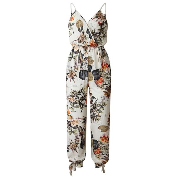 

women's jumpsuits & rompers 2021 women flower print jumpsuit suspenders floral romper bodysuit sleeveless backless loose summer lace-up, Black;white