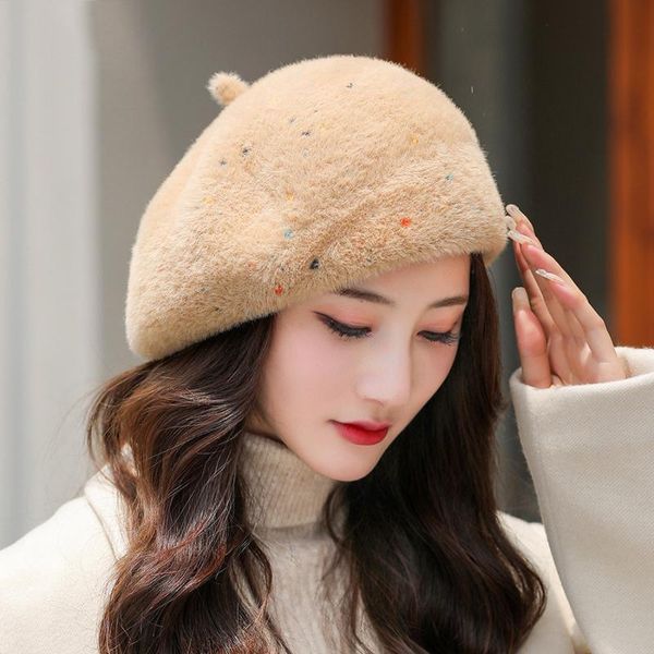 

berets ht3770 for women fashion hat colored dots ladies winter retro knitted artist painter beret, Blue;gray