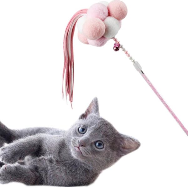 

pet cat teaser plush ball feather toys wand catcher long pvc sticks interactive training 40ja7