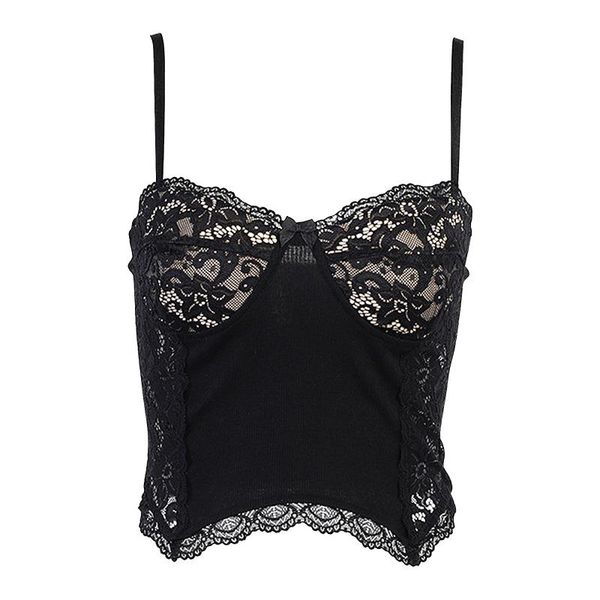 

women's tanks & camis women fairy grunge lace patchwork sleeveless backless ribbed crop gothic punk adjustable strap camisole vest club, White