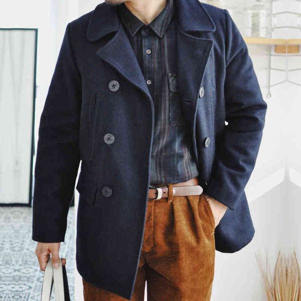 

men's trench coats saucezhan peacoat winter wool & blends navy thicken vintage overcoat parkas warm jacket fn9o, Tan;black