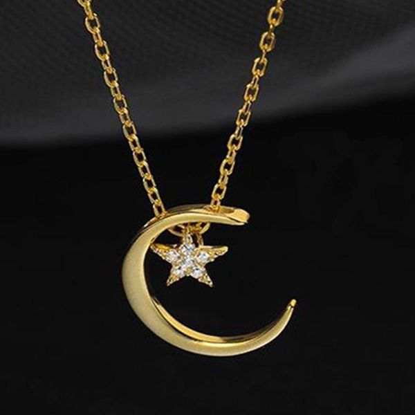 

pendant necklaces moon woman stars necklace women chain lovers jewelry wedding gold color trendy kpop party zinc alloy collier, Silver