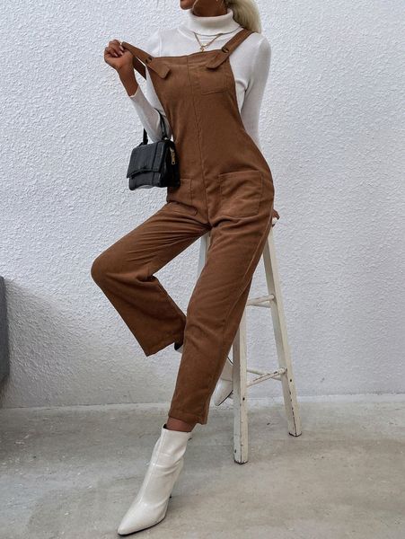 

corduroy dual pocket overall jumpsuit x6wu#, White