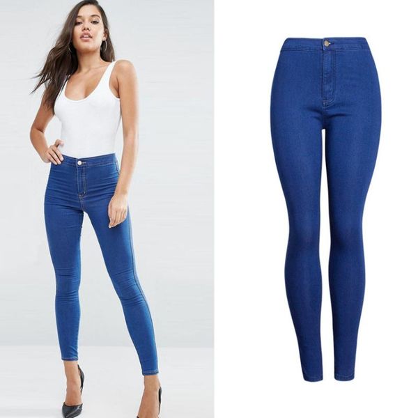 

women high waist pencil stretch skinny thin summer jeans female distressed blue denim ladies simple bodycon women's