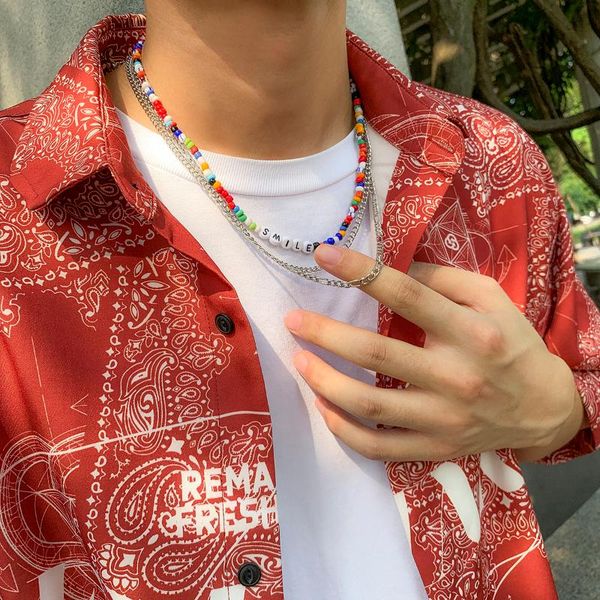 

chains vintage punk silver color multi layer iron chain necklace for men women multicolor seed beads letter jewelry gift