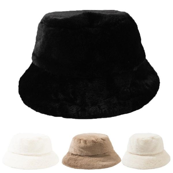 

bucket hat autumn and winter thiened plush pure color fisherman's, Blue;gray