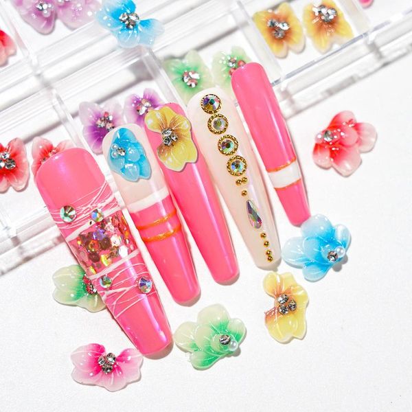 

nail art decorations 3d butterfly 5d resin embossed flower gradient petal drill jewelry set rhinestones nails, Silver;gold