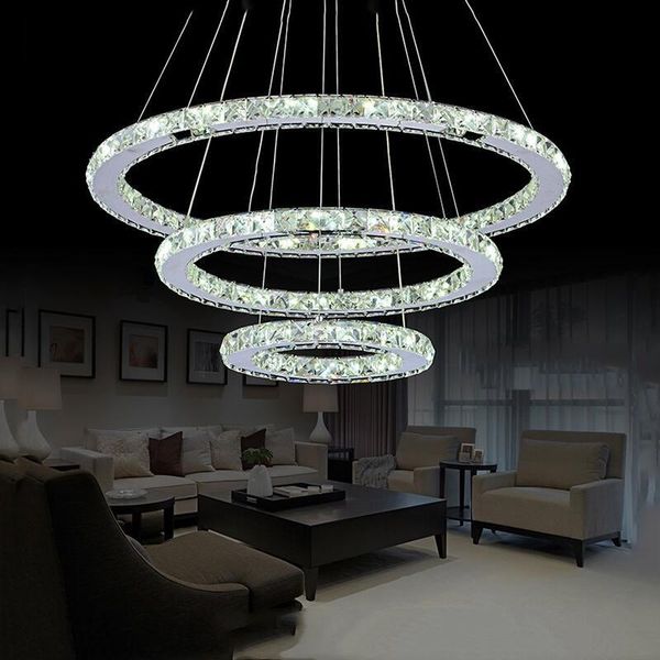 

chandeliers modern led chandelier diamond ring chrome mirror finish stainless steel room hanging lamp lustres