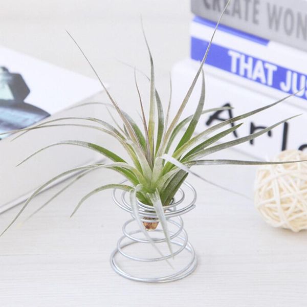 

vases metal spring air plant holder hanging rack stand containers flower balcony decor silver base pot