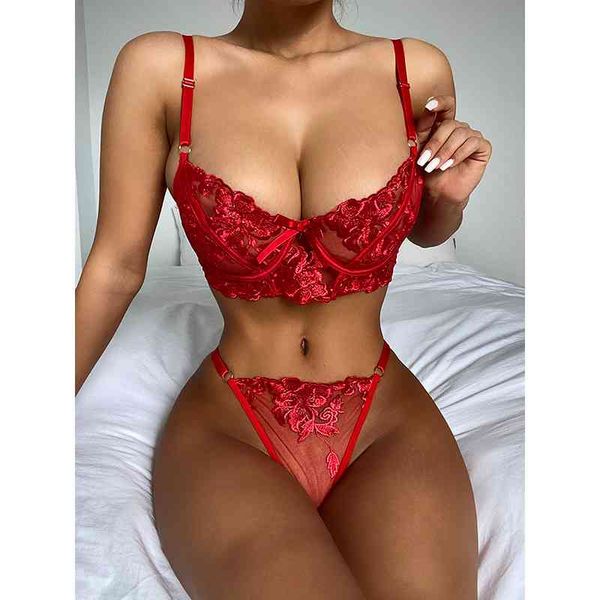 Frauen Sexy Wäsche Spitze Transparente Slip Push-Up Sammeln Bh Set Dame G-string Höschen Heiße Versuchung Rot Sinnliche Unterwäsche