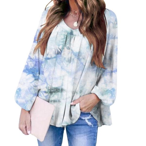 

women's blouses & shirts women casual sunflower single breasted long sleeve streetwear female tees tie dye, White