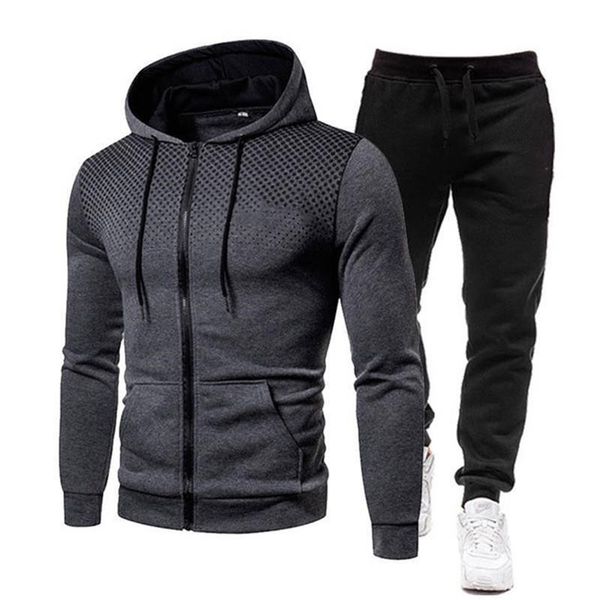

men's tracksuits 2021 brand print tracksuit men thermal sets sportswear cotton hoodie+pants sport suit set, Gray
