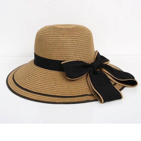

wide brim hats women summer big straw sun outdoor casual beach bow caps female round edge protection hat casquette, Blue;gray