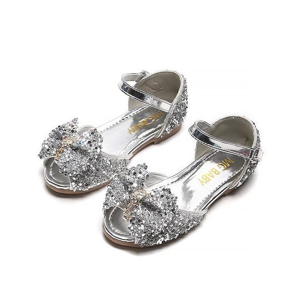 

girls sandals summer fashion sequins bowtie kids dress shoes glitter flat princess baby leather smg157, Black;grey