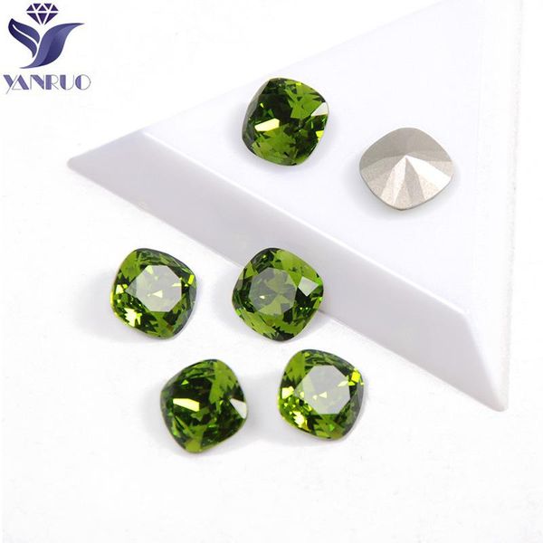 

nails rhinestone olivine color cushion cut shape crystal glass rhinestones for 3d nail art decoration decorations, Silver;gold