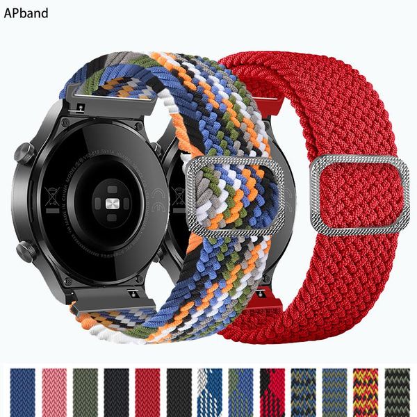 

watch bands 20mm/22mm strap for samsung galaxy 3/active 2/46mm/42mm/gear s3 adjustable braided solo loop huawei gt/2/2e/pro band, Black;brown