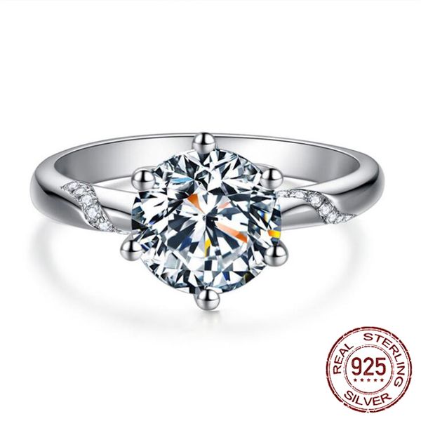 

fashion gift rings natural 6mm zirconia diamond 925 sterling silver ring luxury wedding band for bride women j-363, Slivery;golden