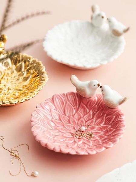 

kitchen storage & organization ceramic jewelry display tray birds leave flower trinket dish ring bracelets organizer key coin holder wedding