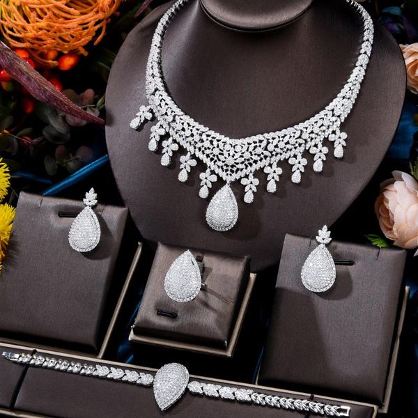 

earrings & necklace blachette trendy for women wedding banquet 4pcs waterdrop cz collar bracelet ring zircon jewelry sets, Silver