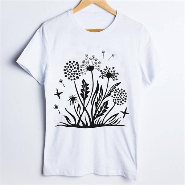

tees and women print men t shirt womens cartoon plant dandelion 90s style short sleeve ladies clothes clothing female, White;black