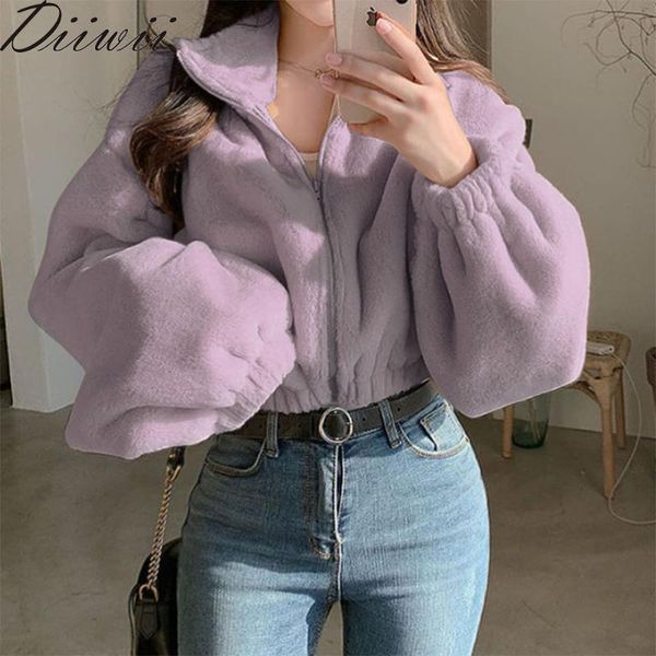 

diiwii style girls jacket fashion lapel casual hair short women's jackets, Black;brown