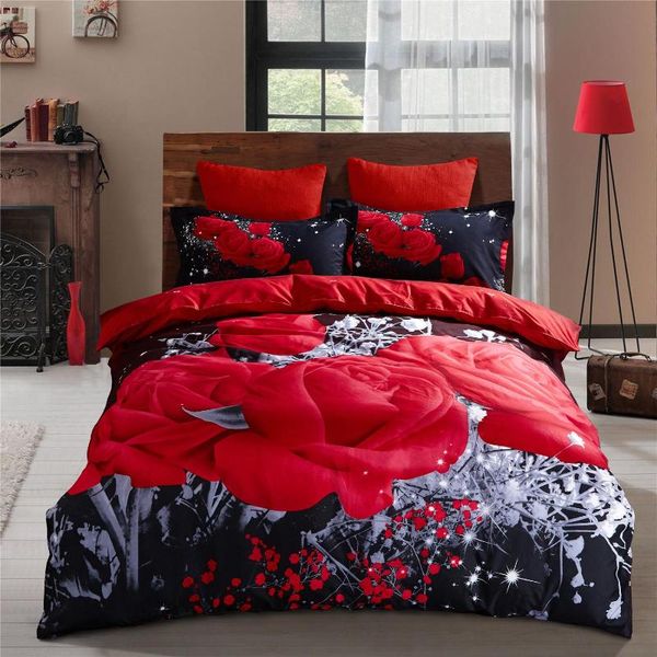 

bedding sets big red flowers rose black modern luxury comforter set fashion king  twin size bed linen duvet cover gift