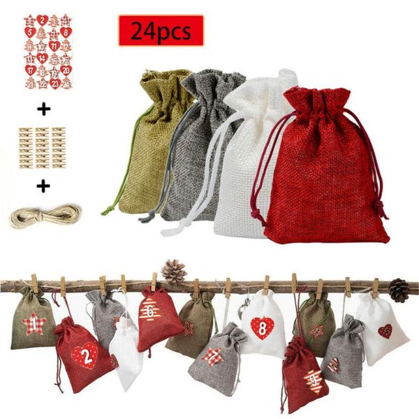 

christmas decorations 1-24 advent calendar bundle cotton linen gift bags candy for