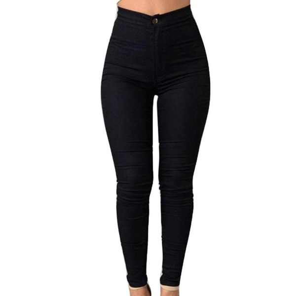 

women's pants & capris fashion lady solid color high waist button slim fier causales pencil trousers, Black;white