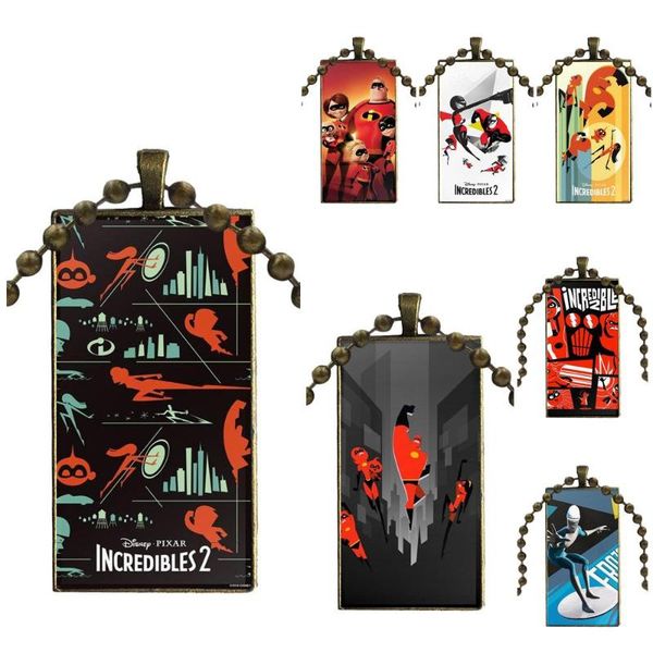 

for fashion necklace handmade rectangle shape choker jewelry multi designs cartoon incredibles 2 poster pendant necklaces, Silver