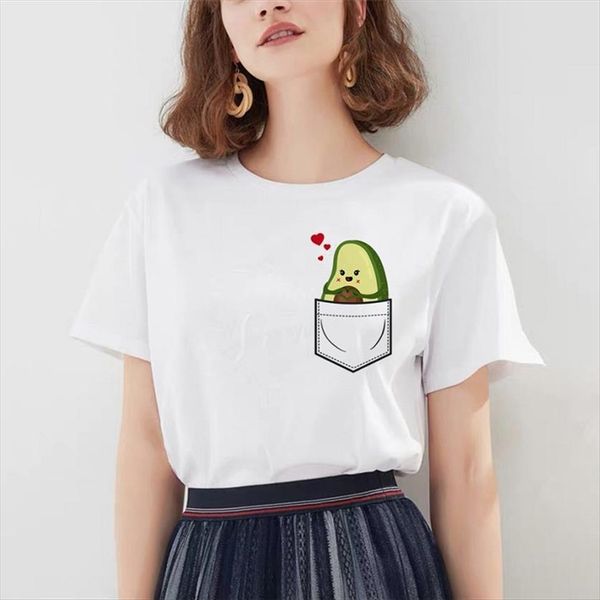 

kawaii avocado funny cartoon womens t shirt harajuku ullzang 90s graphic cute grunge korean style tees female, White