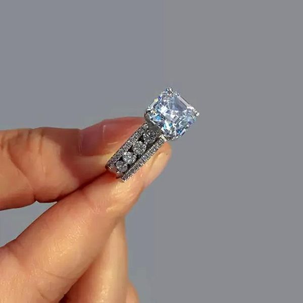 

wedding rings huitan luxury princess cut cz women for engagement full zirconia silver color female 2021 trendy jewelry, Slivery;golden