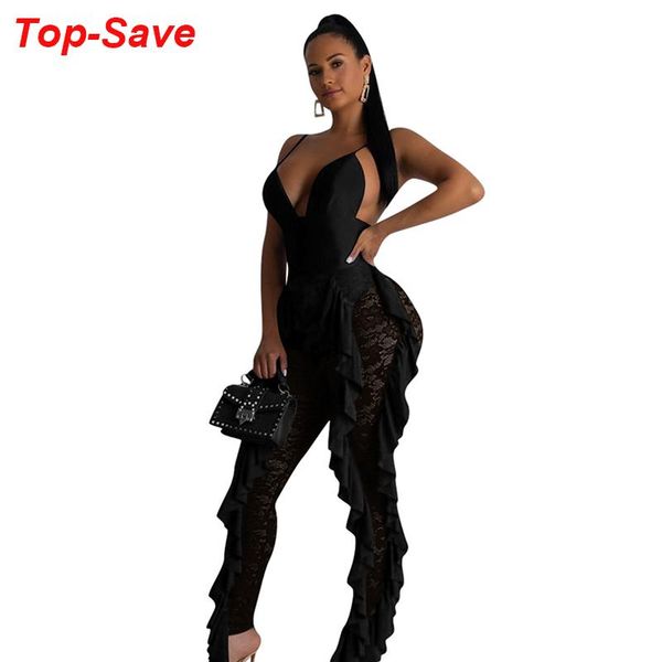 

women's jumpsuits & rompers fashion casual jumpsuit woman deep v-neck nightclub tight-fitting backless lace bodycon clothing dropship, Black;white