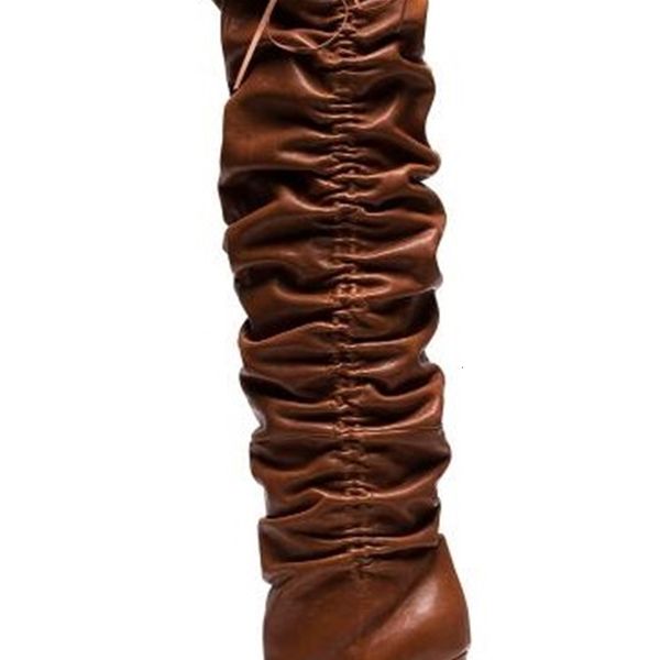 

boots autumn tag solid women folding chocolate brown connect leaps from finger point leather on knee's head long big ma'am 0oea, Black